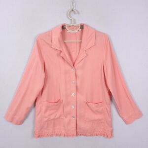 Soft Surroundings Top Jacket Women Size M Fringe Hem Lagenlook Chambray Ravina